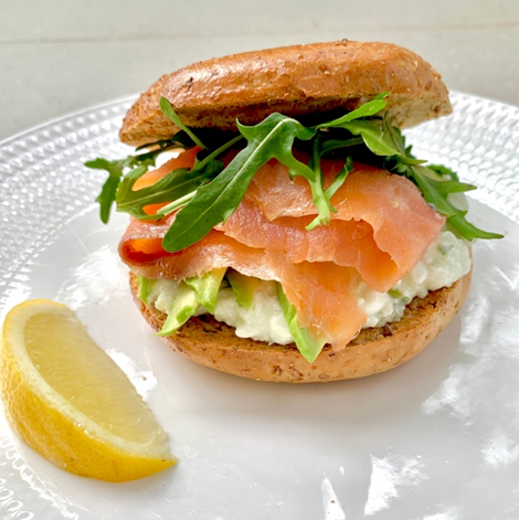 Smoked Salmon and Cottage Cheese Bagel
